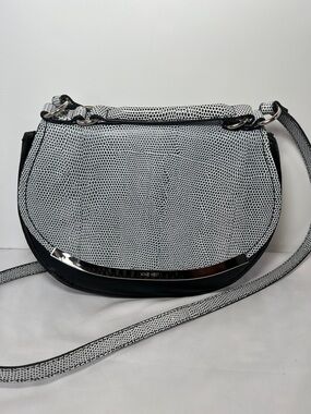 Nine West Black and White Textured Saddle Crossbody